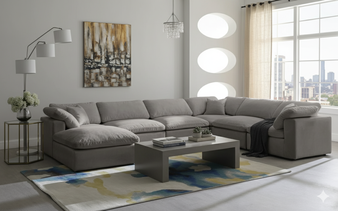 LENA Large 6 Seater Universal Modular Corner Sofa with Footstool – Spacious Family Comfort