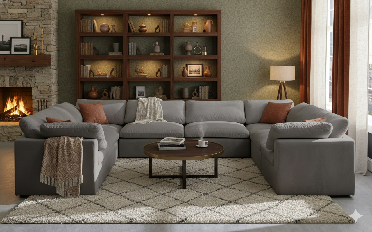 LENA Large Modular U-Shaped Couch with Closed Ends – Spacious Family Comfort