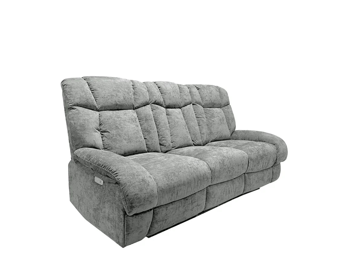 Relax Fabric 3 Seater Electric Recliner Set Silver